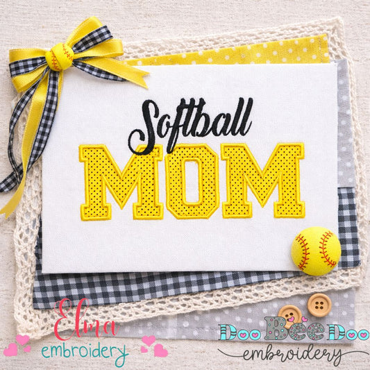 Softball Mom - Appliqué - Machine Embroidery Design
