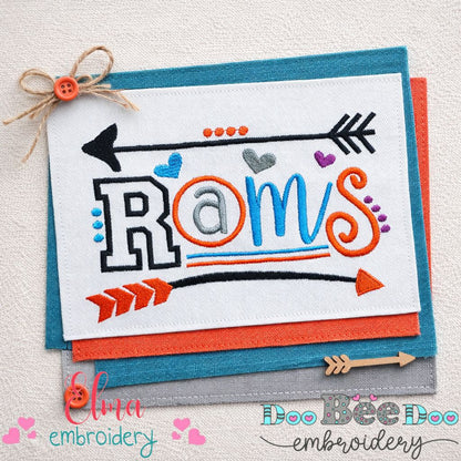 Rams Arrows Team Spirit – Satin Stitch – Machine Embroidery Design