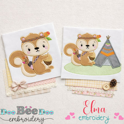 Boho Squirrel Adventure Set – Appliqué – Machine Embroidery Design