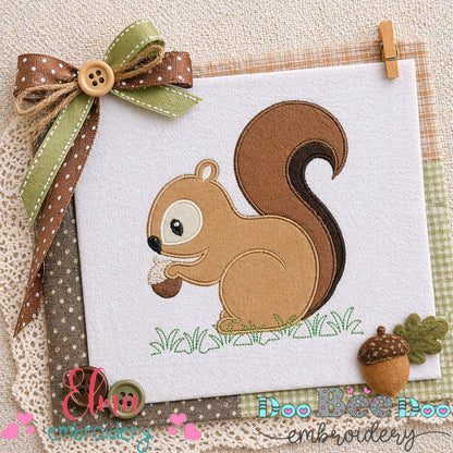 Playful Woodland Squirrel – Appliqué – Machine Embroidery Design