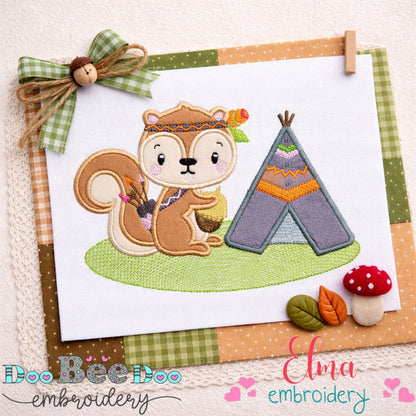 Boho Squirrel Teepee - Appliqué - Machine Embroidery Design