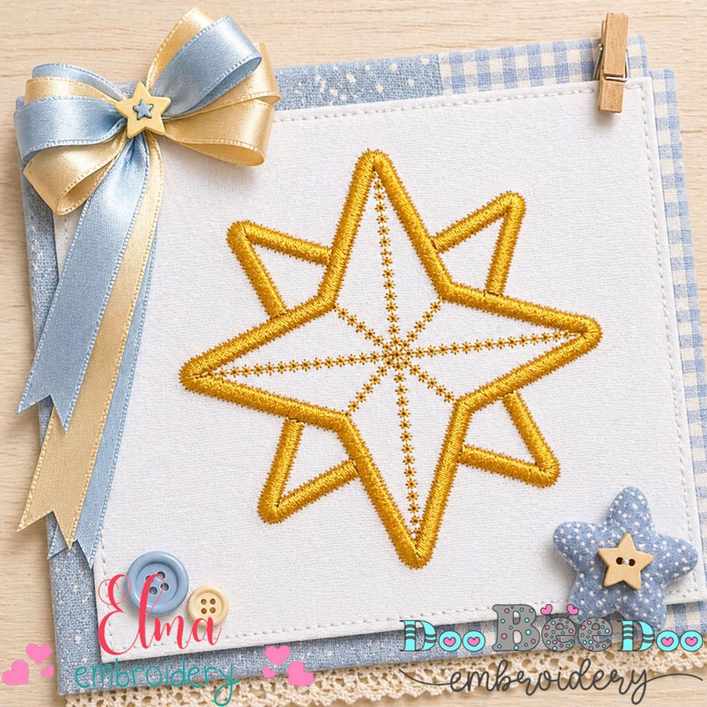 Elegant Layered Star Outline - Satin Stitch – Machine Embroidery Design