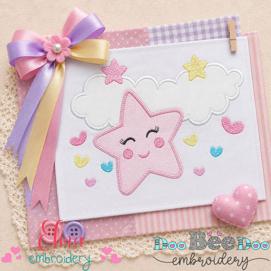 Sweet Cloud Star - Applique - Machine Embroidery Design
