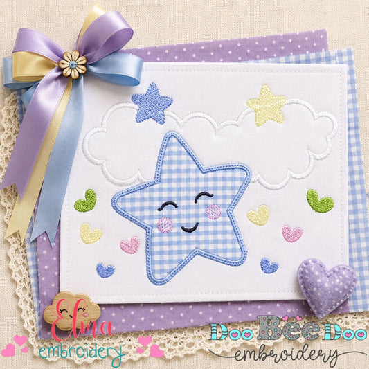 Dreamy Smiling Star Cloud - Appliqué - Machine Embroidery Design