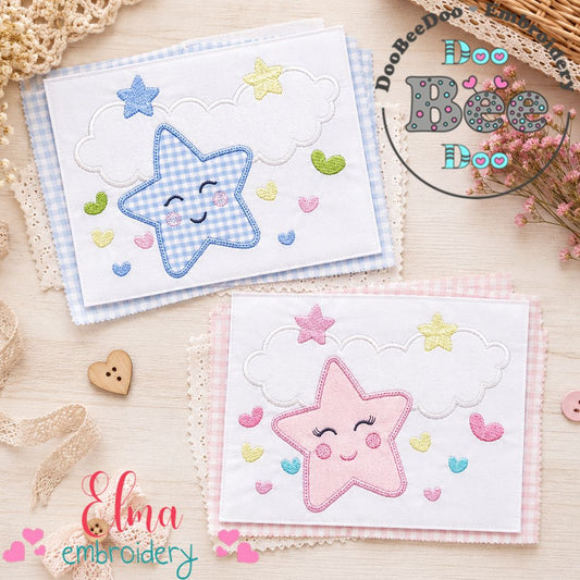 Cloud Stars Hearts Boy & Girl – Applique – Machine Embroidery Design