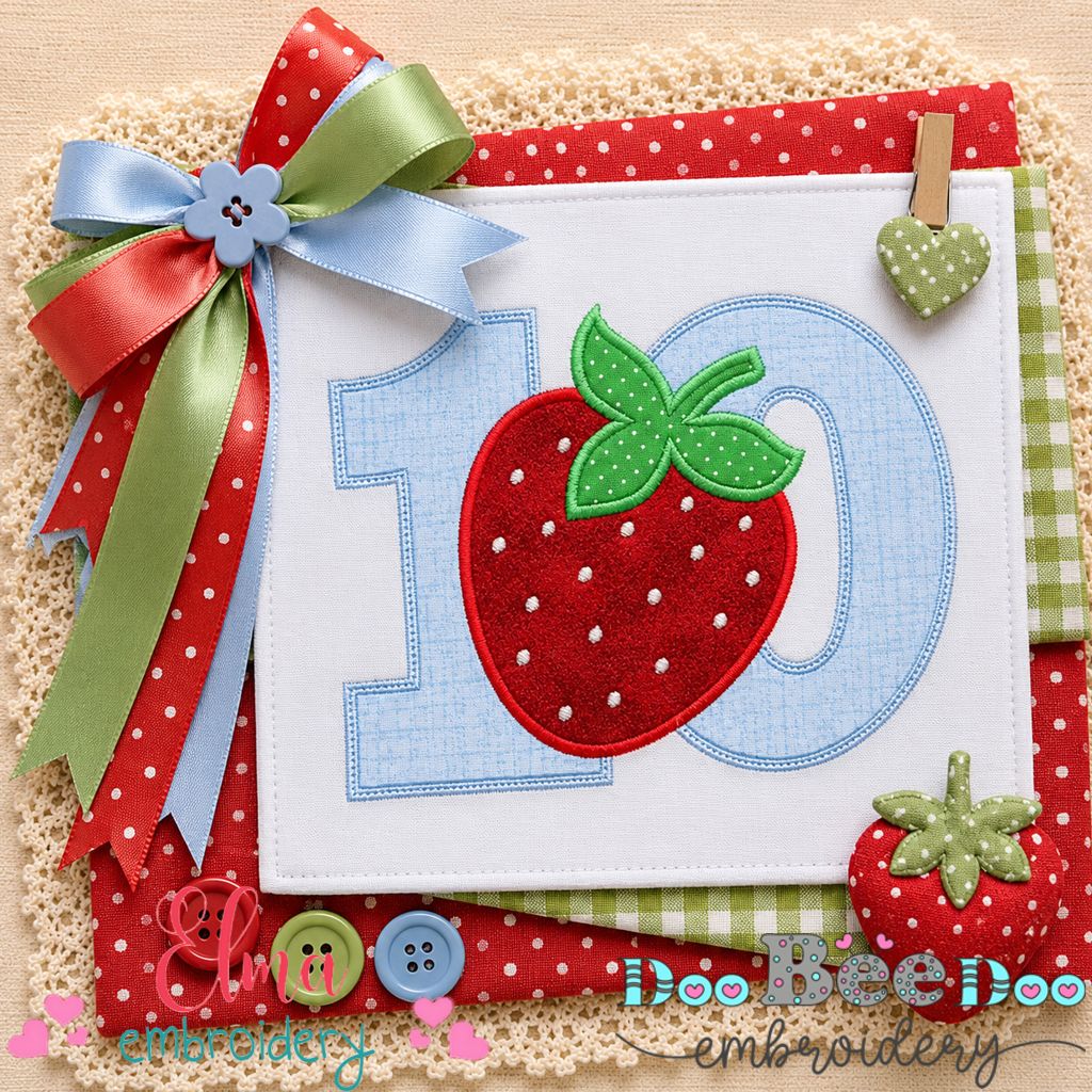 Sweet Strawberry Number 10 - Appliqué - Machine Embroidery Design