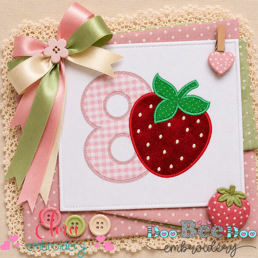 Sweet Strawberry Number 8 - Appliqué - Machine Embroidery Design