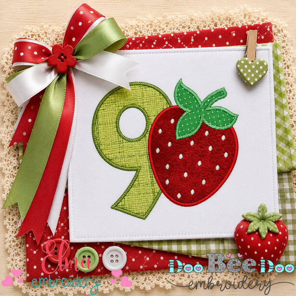 Sweet Strawberry Number 9 - Appliqué - Machine Embroidery Design