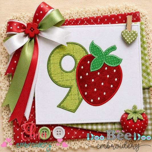 Sweet Strawberry Number 9 - Appliqué - Machine Embroidery Design