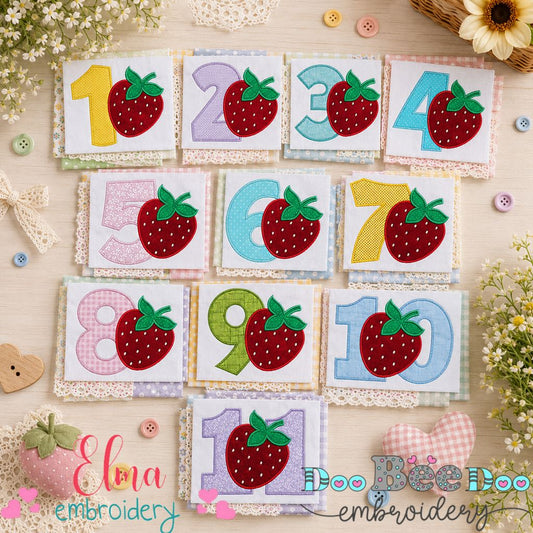 Sweet Strawberry Birthday Numbers 1–11 - Appliqué - Machine Embroidery Design