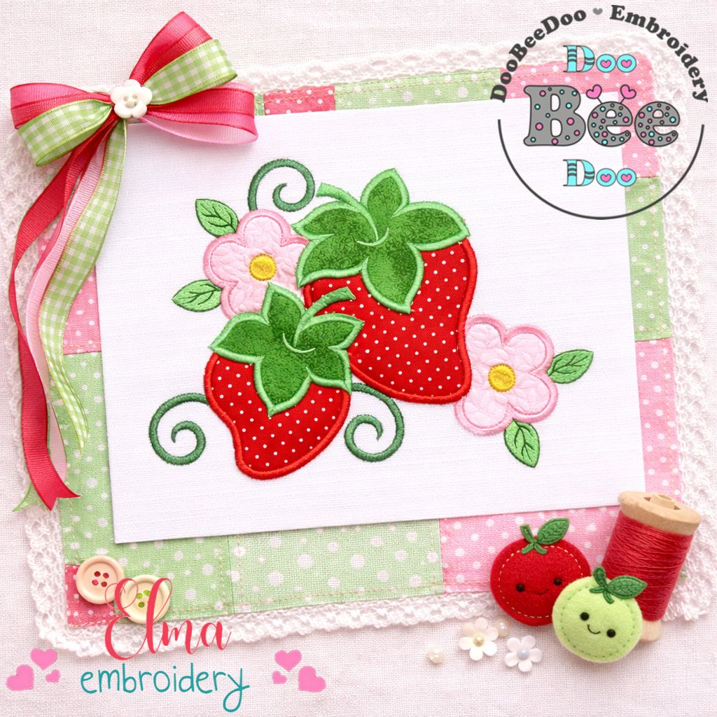 Strawberries & Flowers – Appliqué – Machine Embroidery Design
