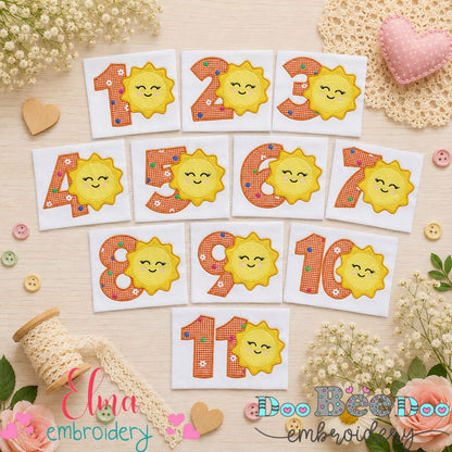 Happy Sunshine Numbers Collection - Applique - Machine Embroidery Design