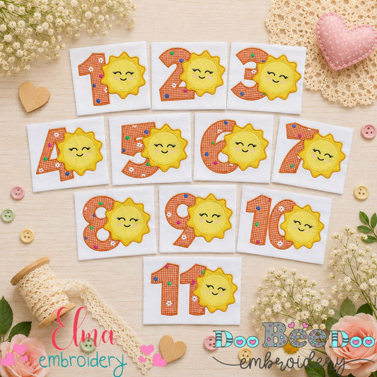 Happy Sunshine Numbers Collection - Applique - Machine Embroidery Design