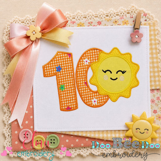 Sunny Tenth Birthday - Appliqué - Machine Embroidery Design