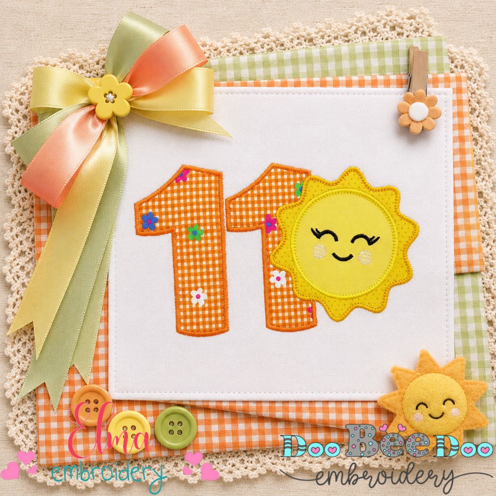 Sunny Eleventh Birthday - Appliqué - Machine Embroidery Design