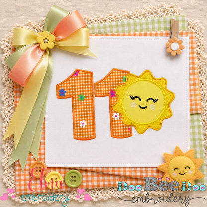 Sunny Eleventh Birthday - Appliqué - Machine Embroidery Design