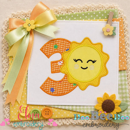 Sunny Third Birthday - Appliqué - Machine Embroidery Design