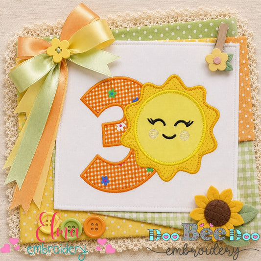 Sunny Third Birthday - Appliqué - Machine Embroidery Design