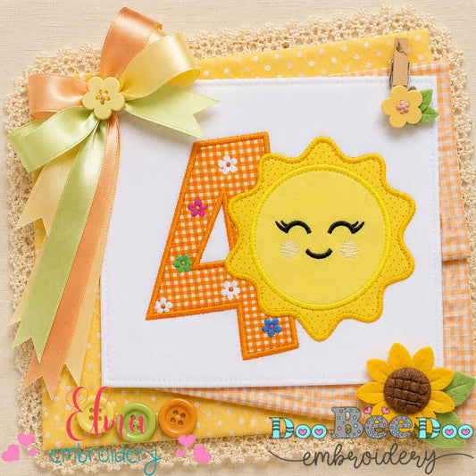 Sunny Fourth Birthday - Appliqué - Machine Embroidery Design