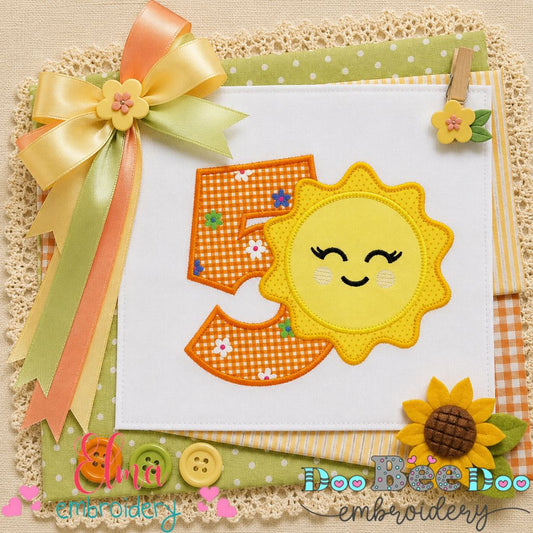 Sunny Fifth Birthday - Appliqué - Machine Embroidery Design