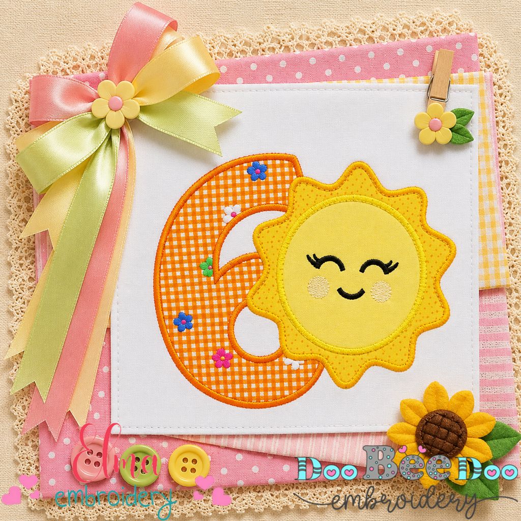 Sunny Sixth Birthday - Appliqué - Machine Embroidery Design