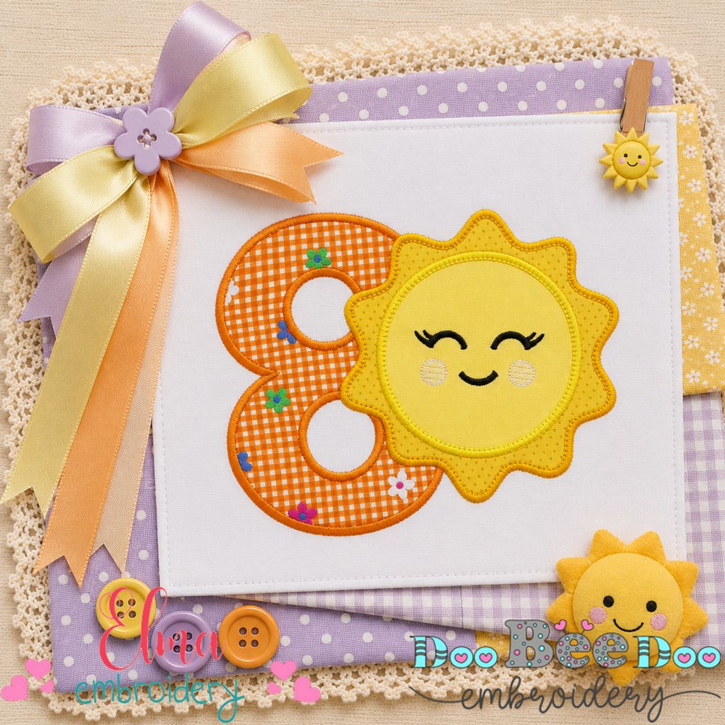 Sunny Eighth Birthday - Appliqué - Machine Embroidery Design