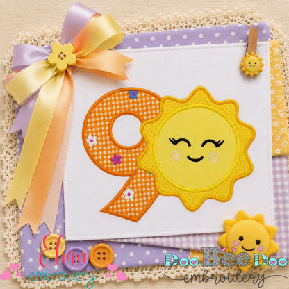 Sunny Ninth Birthday - Appliqué - Machine Embroidery Design