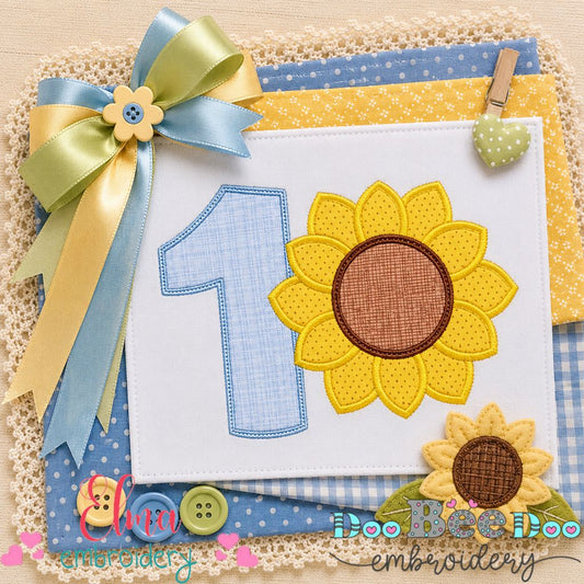 Sunflower Number 1 One 1st Birthday - Applique