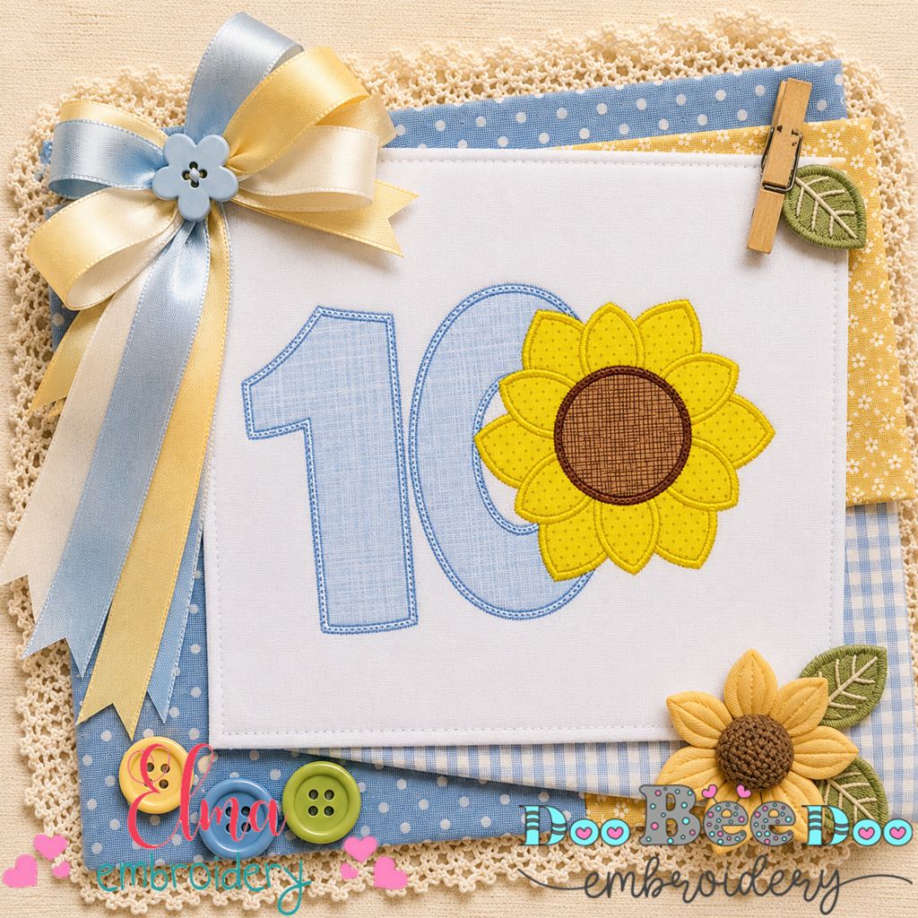Sunny Number Ten - Appliqué - Machine Embroidery Design
