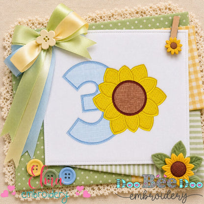 Sunny Third Birthday - Appliqué - Machine Embroidery Design