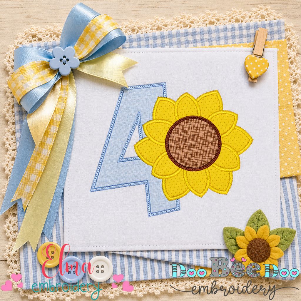 Sunny Fourth Birthday - Appliqué - Machine Embroidery Design