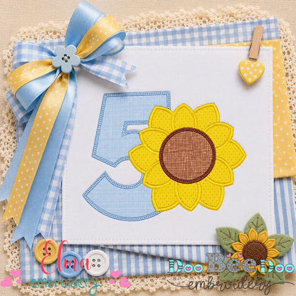 Sunny Fifth Birthday - Appliqué - Machine Embroidery Design