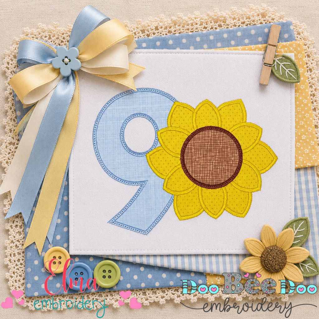 Sunny Number Nine - Appliqué - Machine Embroidery Design