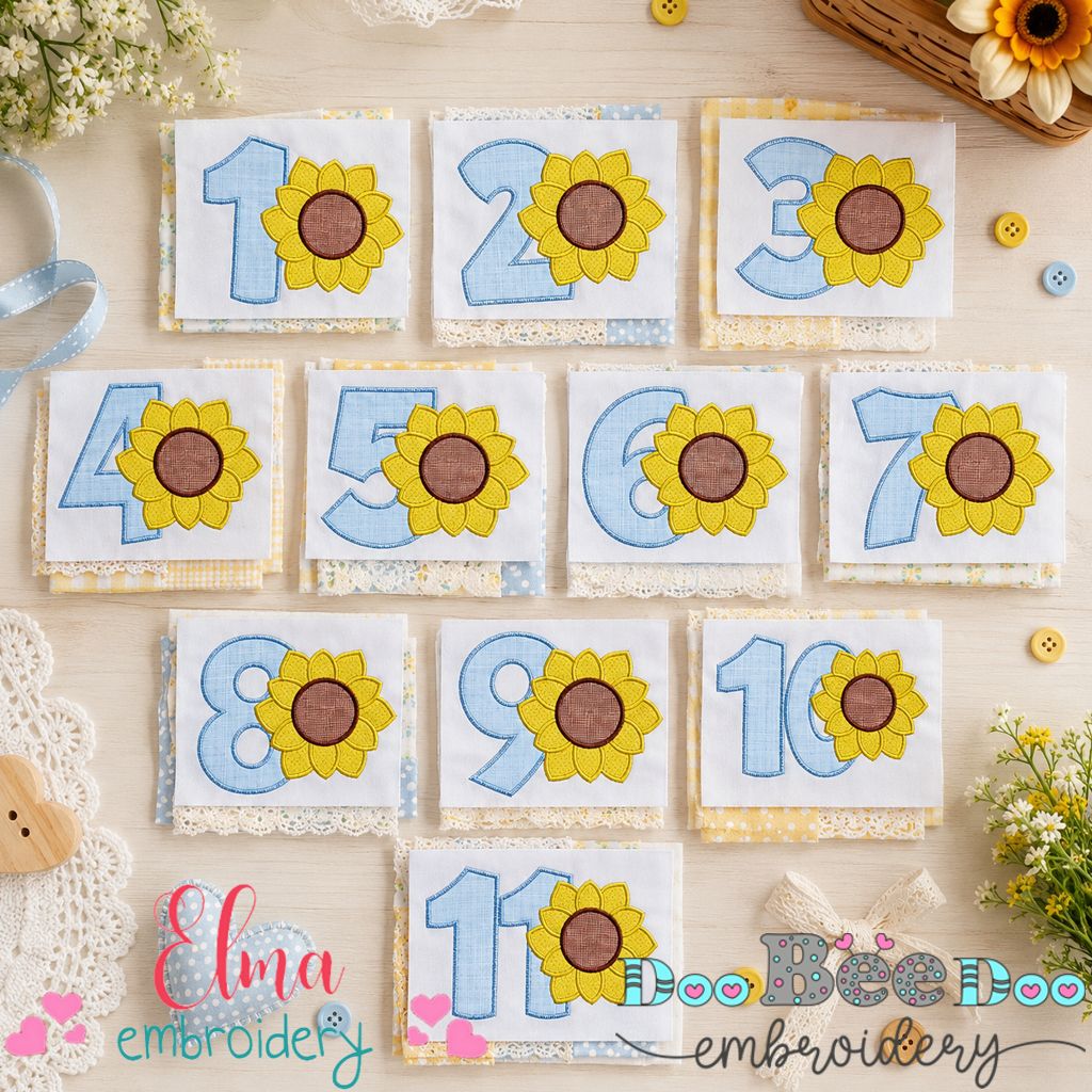 Sunny Birthday Numbers 1–11 - Appliqué - Machine Embroidery Design