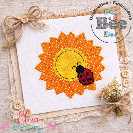 Sunflower with Ladybug – Zigzag Appliqué – Machine Embroidery Design