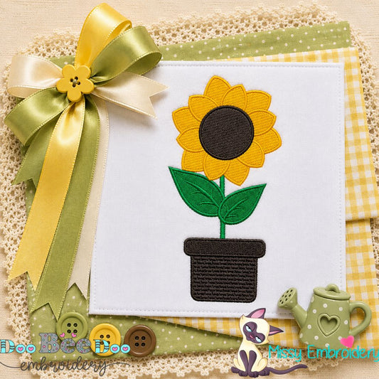 Sunny Sunflower in Pot - Fill Stitch - Machine Embroidery Design