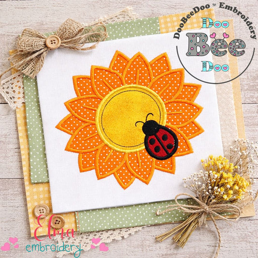 Sunflower with Ladybug – Appliqué – Machine Embroidery Design