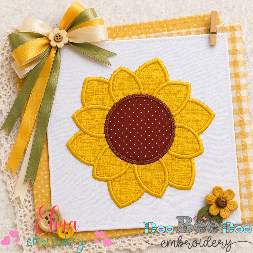 Rustic Sunflower Bloom - Applique - Machine Embroidery Design