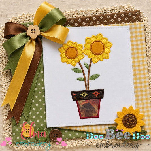 Sunny Bloom Pot - Applique - Machine Embroidery Design