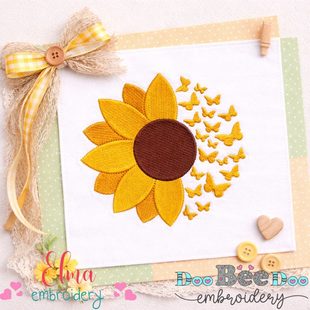 Sunflower and Butterflies - Fill Stitch – Machine Embroidery Design