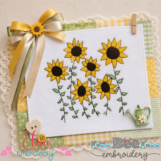 Sunflower Garden Bouquet - Fill Stitch - Machine Embroidery Design