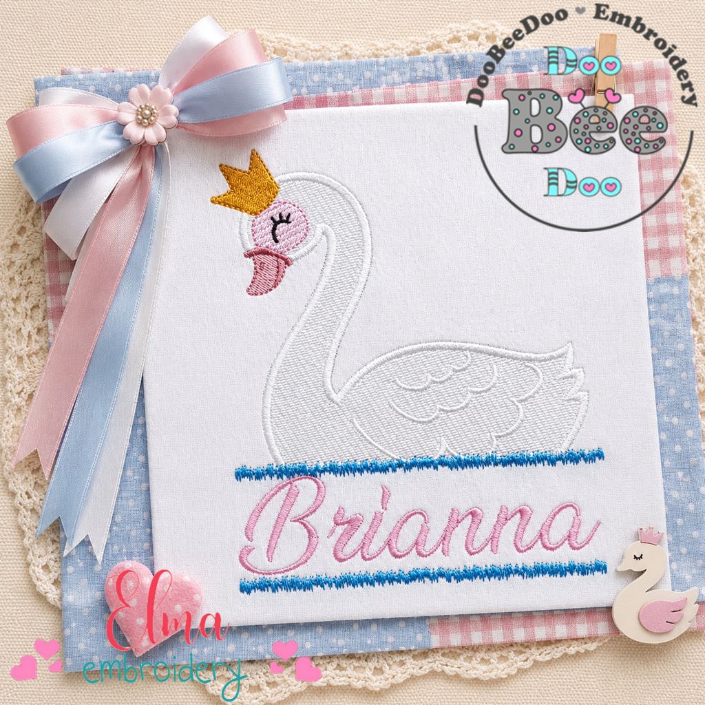 Princess Swan Name Frame - Fill Stitch - Machine Embroidery Design