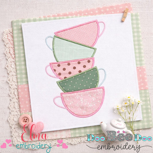 Stacked Tea Cups - Appliqué - Machine Embroidery Design