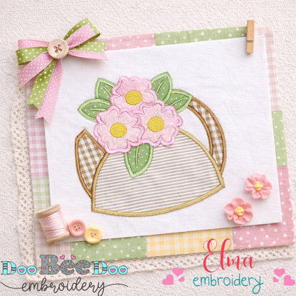 Floral Teapot with Roses - Appliqué - Machine Embroidery Design