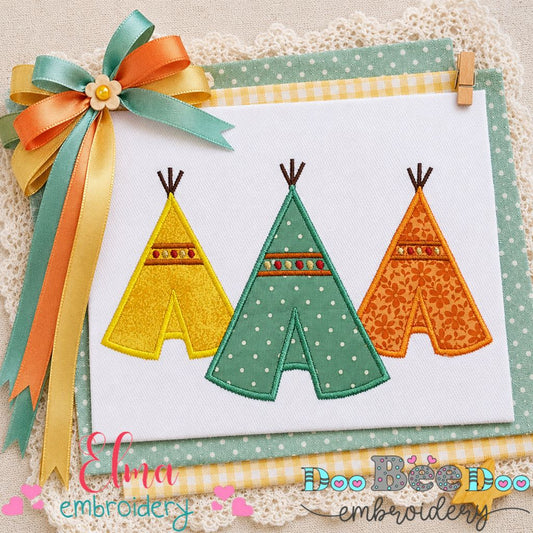 Tribal Teepee Trio – Appliqué – Machine Embroidery Design