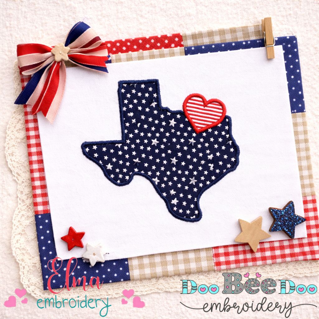Texas Map with Heart - Appliqué – Machine Embroidery Design