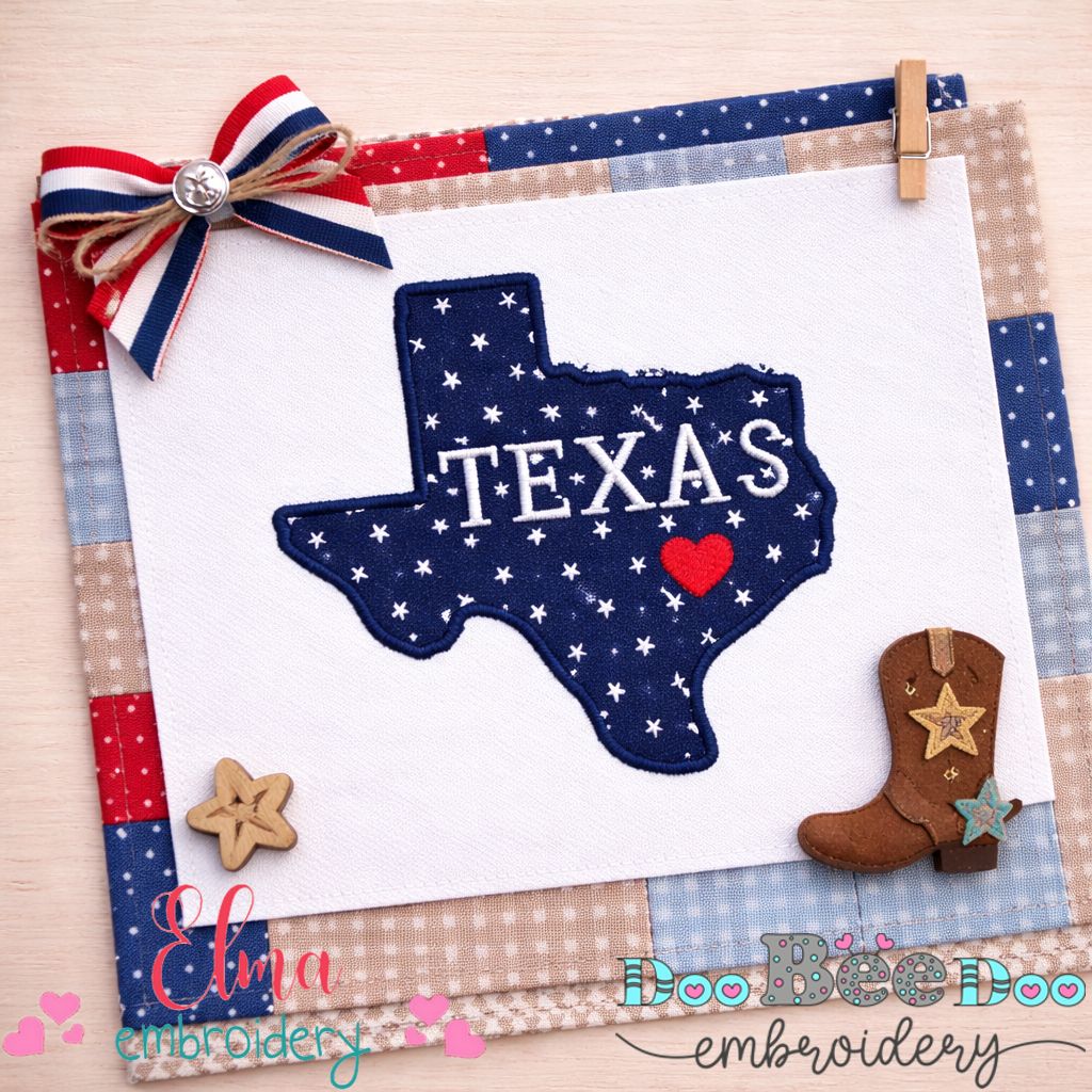 Texas Map Heart – Appliqué – Machine Embroidery Design