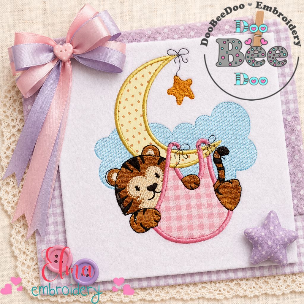 Sweet Baby Tiger Moon - Appliqué - Machine Embroidery Design