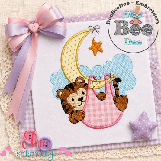 Sweet Baby Tiger Moon - Appliqué - Machine Embroidery Design