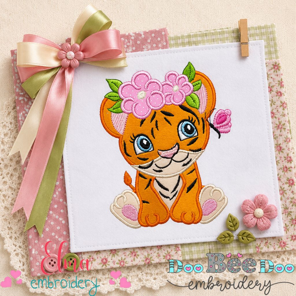 Blossom Tiger Cub - Applique - Machine Embroidery Design